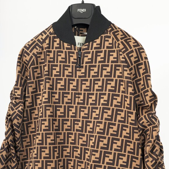 Fendi SS/19 "Mud & Dark Brown" FF-Motif Jersey Oversized Bomber Jacket - Picture 4 of 16